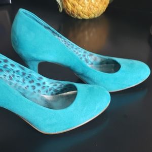 Blue suede heels